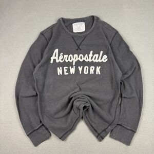 Aeropostale Mens Spell Out Thermal Long Sleeve Shirt Large Gray Y2K